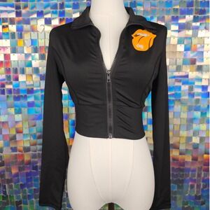 THC Black Cropped Zip Up Jacket,‎ Collared, Long Sleeve, Edgy